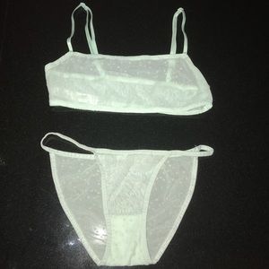 Mint Green/Blue Velvet Hearts Lingerie Set